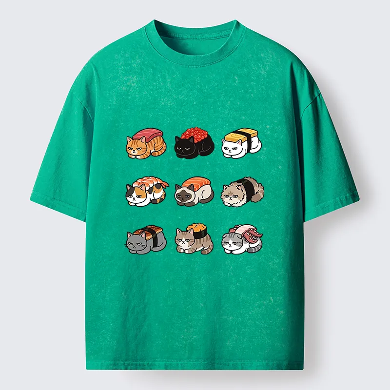 Tokyo-Tiger Funny Sushi Cats Meme Washed T-Shirt