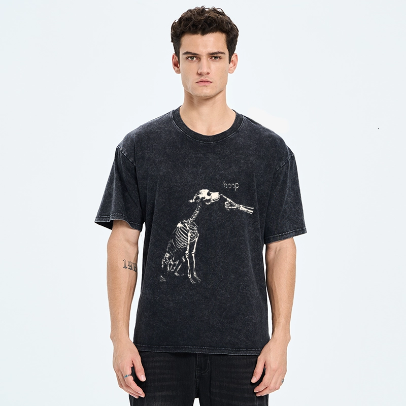 Tokyo-Tiger Skeleton Dog Meme Washed T-Shirt