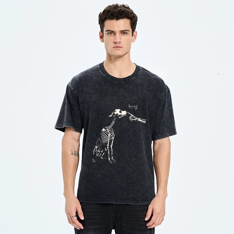 Tokyo-Tiger Skeleton Dog Meme Washed T-Shirt