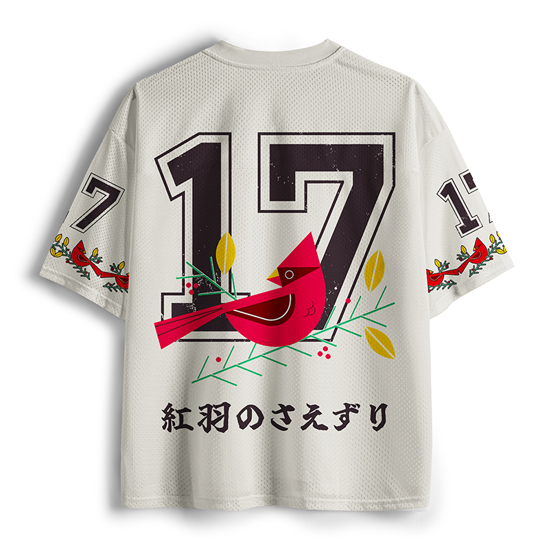 Tokyo-Tiger Oriental Bird Graphic Mesh Jersey