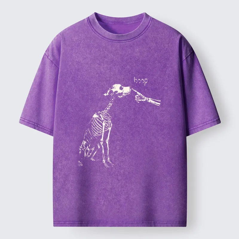 Tokyo-Tiger Skeleton Dog Meme Washed T-Shirt