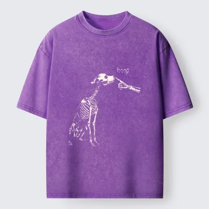 Tokyo-Tiger Skeleton Dog Meme Washed T-Shirt