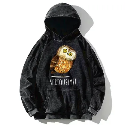 Tokyo-Tiger Seriously Confused Owl Meme Art Washed Hoodie