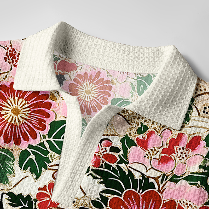 Tokyo-Tiger Floral Splendor Crochet Polo Shirt