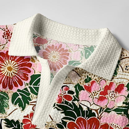 Tokyo-Tiger Floral Splendor Crochet Polo Shirt