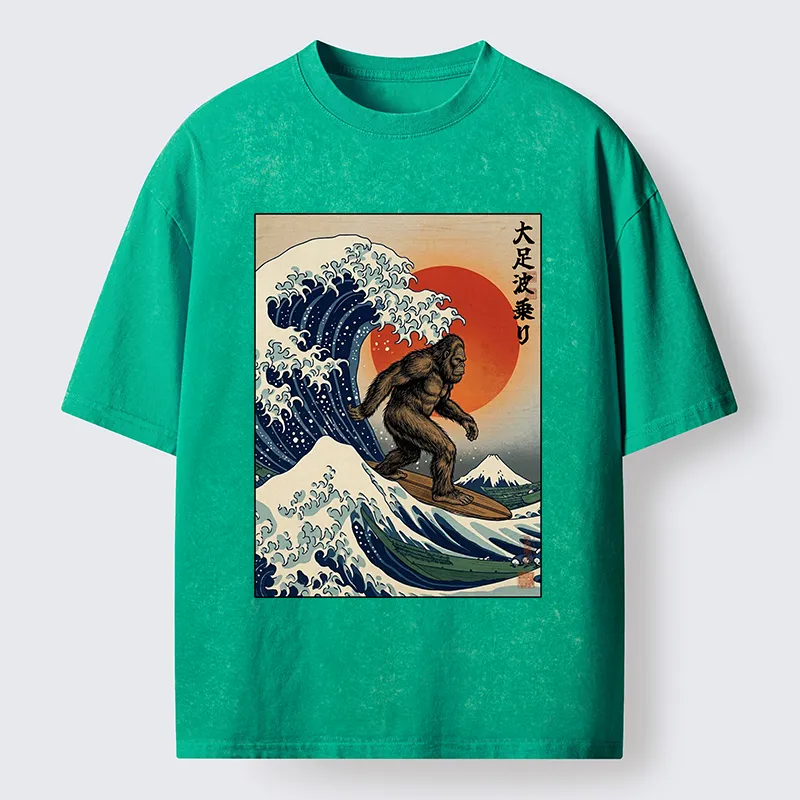 Tokyo‑Tiger Monster Surf Wave Ukiyo Art Washed T‑Shirt Sale