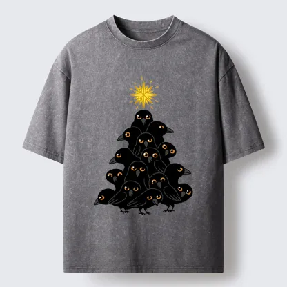 Tokyo-Tiger Crow Christmas Tree Washed T-Shirt