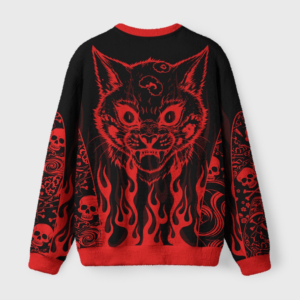 Tokyo-Tiger Demon Cat Nekomata Fuzzy Christmas Ugly Sweatshirt