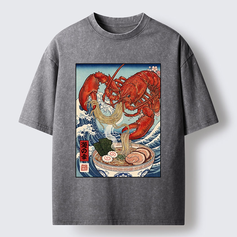 Tokyo-Tiger Lobster Ramen Wave Washed T-Shirt