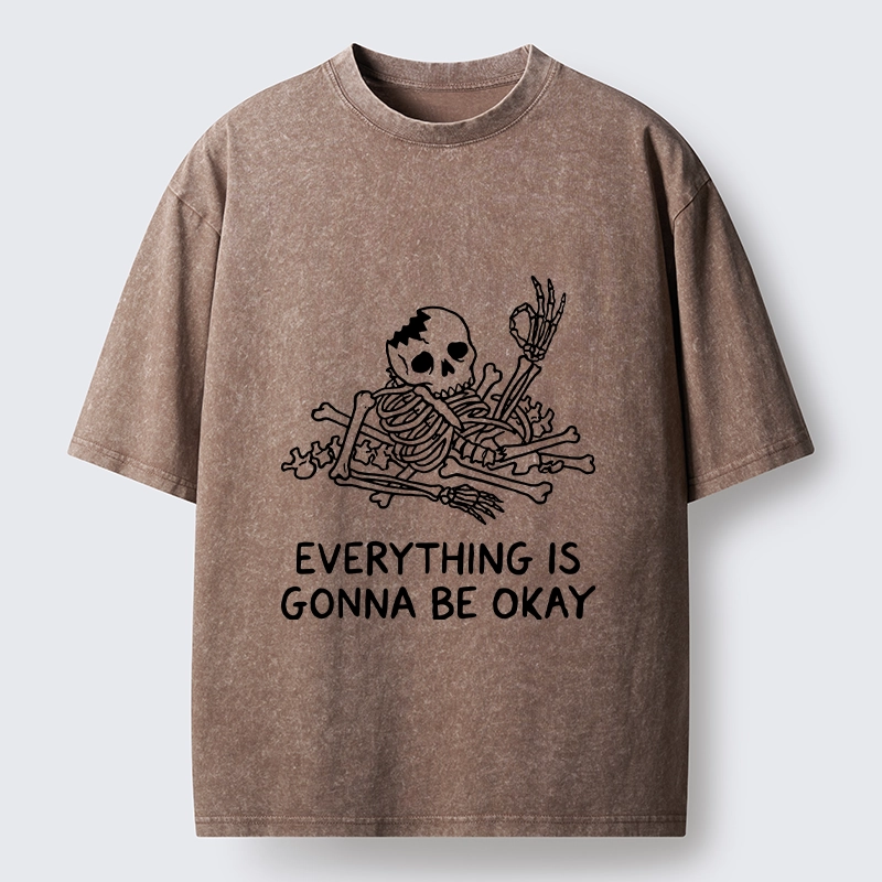 Tokyo‑Tiger Funny Skeleton Vibe Washed T‑Shirt