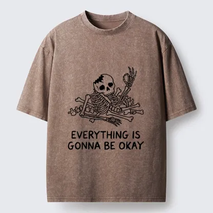 Tokyo‑Tiger Funny Skeleton Vibe Washed T‑Shirt