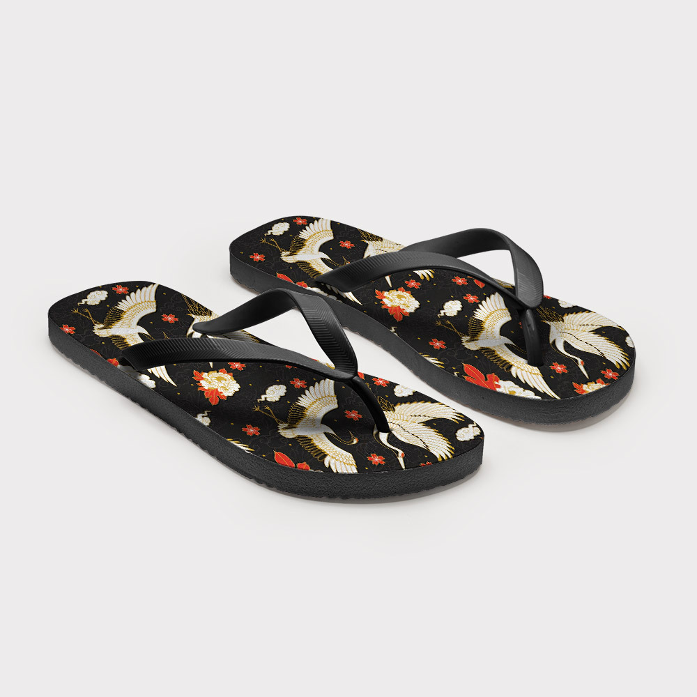 Tokyo-Tiger Celestial Cranes And Blossoms Flip Flops