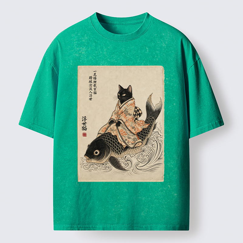 Tokyo-Tiger Vintage Japan Cat Art Washed T-Shirt