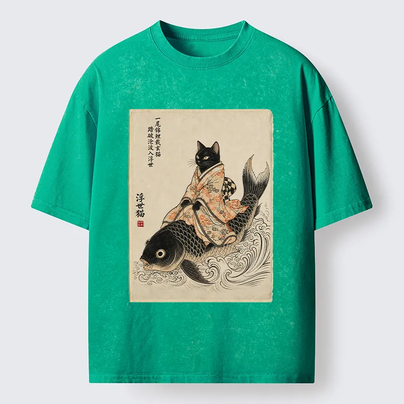 Tokyo-Tiger Vintage Japan Cat Art Washed T-Shirt