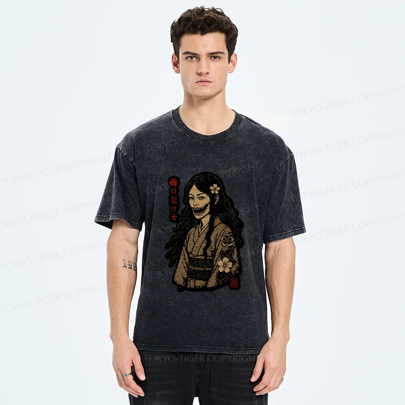 Tokyo-Tiger Cleft Mouth Woman Washed T-Shirt