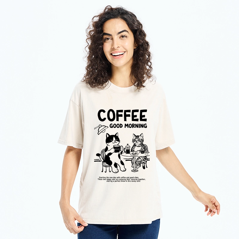 Tokyo‑Tiger Funny Coffee Cats Washed T‑Shirt