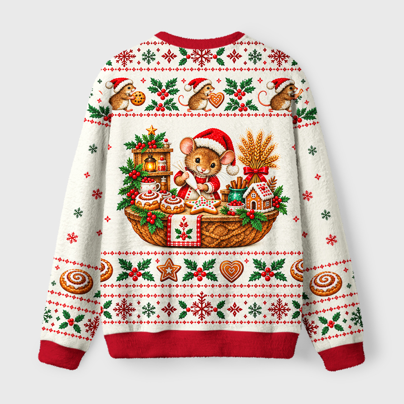Tokyo-Tiger Mouse Bakes Cookies Fuzzy Christmas Ugly Sweatshirt