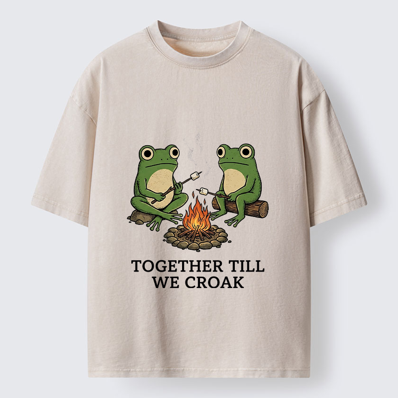 Tokyo-Tiger Camping Frog Friends Funny Meme Washed T-Shirt