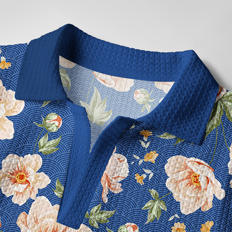 Tokyo-Tiger Flowers In The Waves Crochet Polo Shirt