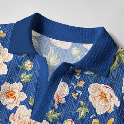 Tokyo-Tiger Flowers In The Waves Crochet Polo Shirt