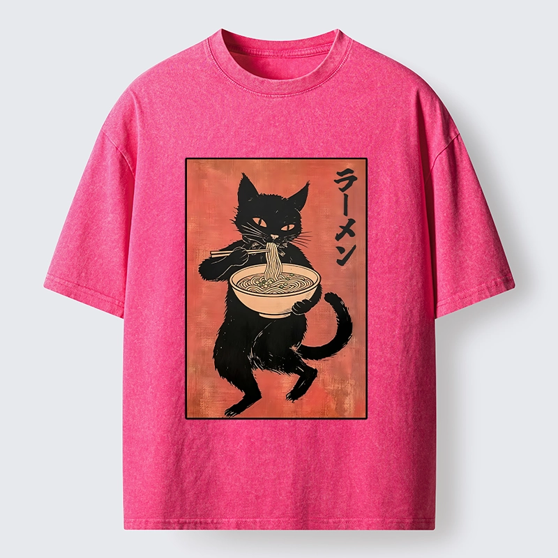 Tokyo‑Tiger Retro Cat Ramen Washed T‑Shirt