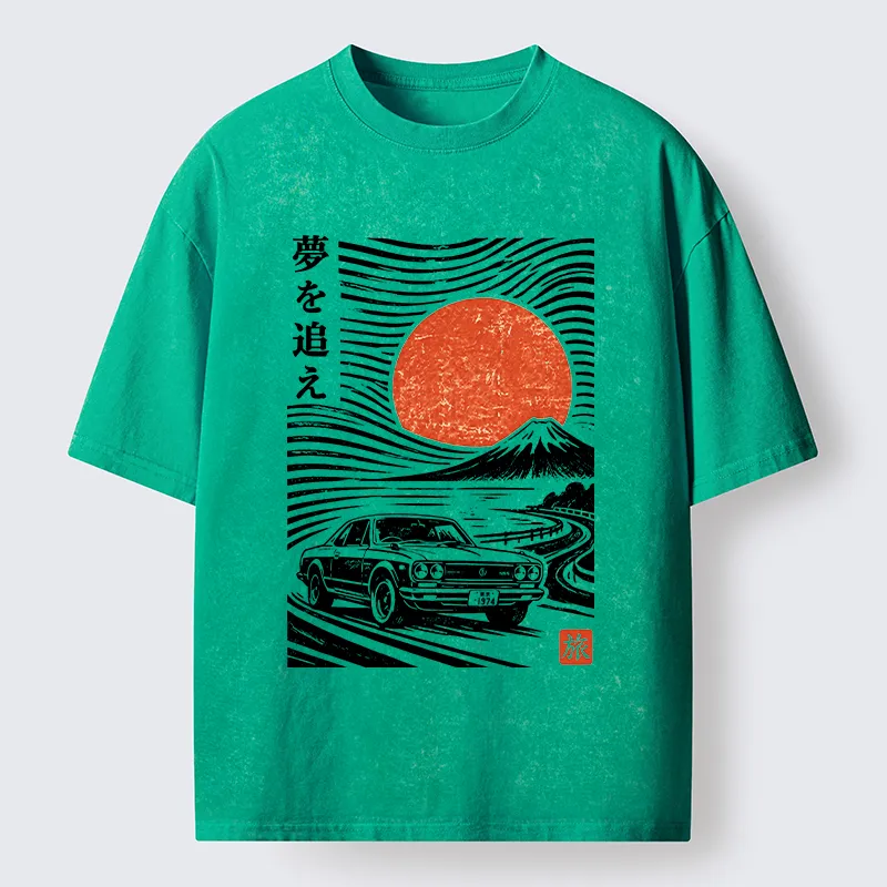 Tokyo-Tiger Ukiyo Retro Car Art Washed T-Shirt