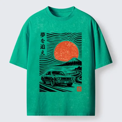 Tokyo-Tiger Ukiyo Retro Car Art Washed T-Shirt