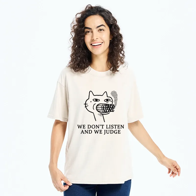 Tokyo-Tiger Funny Judging Cat Sketch Meme Washed T-Shirt