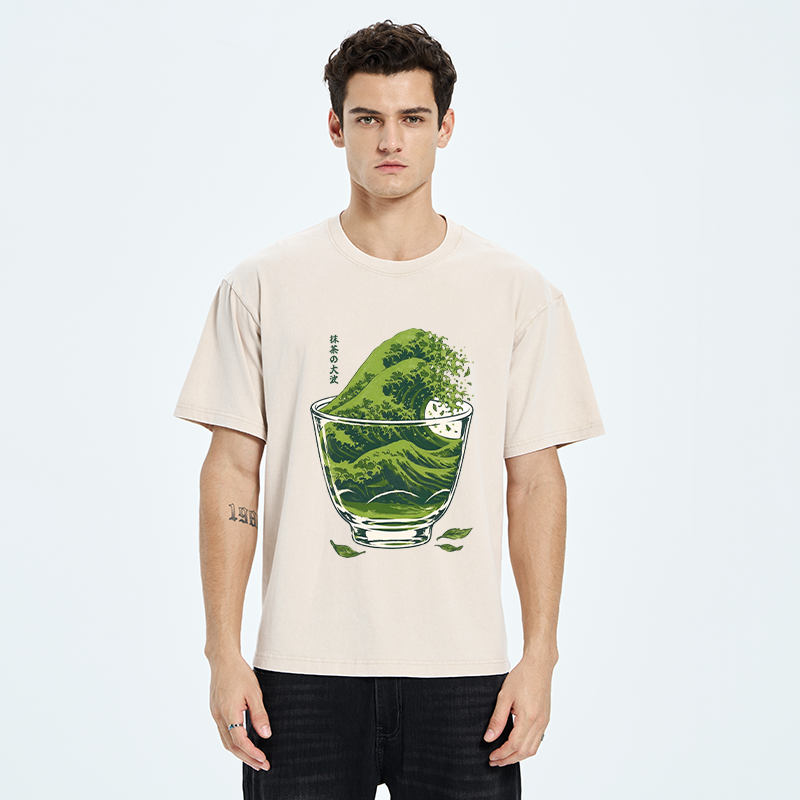 Tokyo‑Tiger The Great Wave Of Matcha Washed T‑Shirt Sale – tokyo-tiger