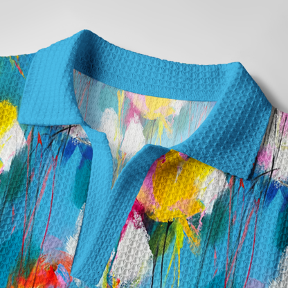 Tokyo-Tiger Summer Splash Abstract Paint Crochet Polo Shirt  