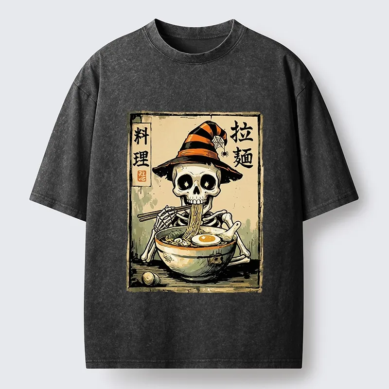 Tokyo‑Tiger Funny Skull Ramen Washed T‑Shirt