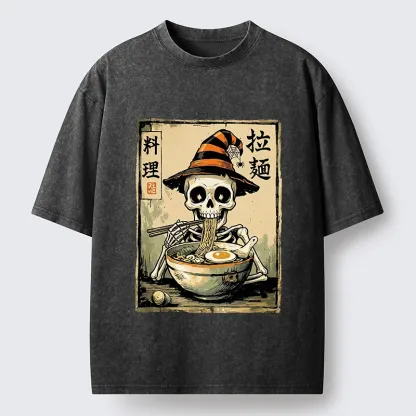 Tokyo‑Tiger Funny Skull Ramen Washed T‑Shirt