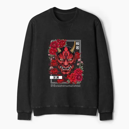 Tokyo-Tiger Cool Oni Floral Art Washed Terry Sweatshirt