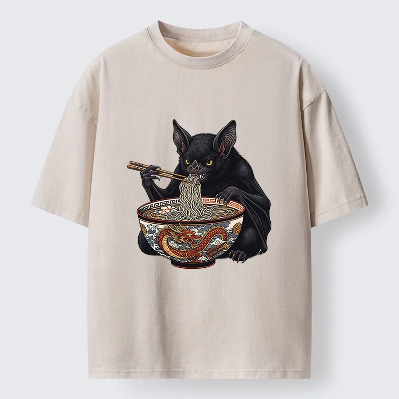 Tokyo‑Tiger Bat Eating Ramen Washed T‑Shirt Sale
