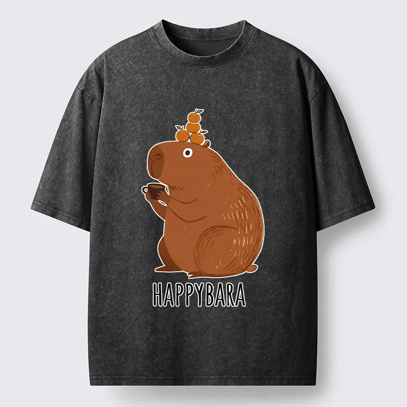 Tokyo-Tiger Cute Capybara Drinking Coffee Washed T-Shirt