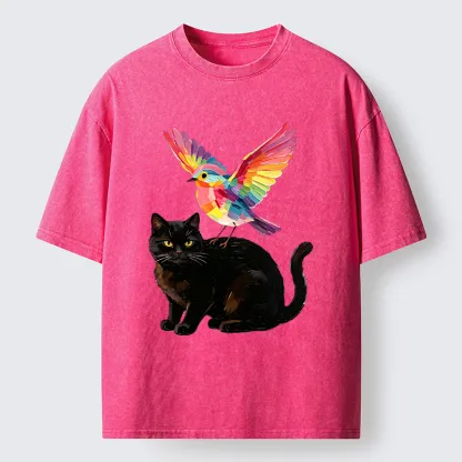 Tokyo‑Tiger Rainbow Bird With Cat Washed T‑Shirt