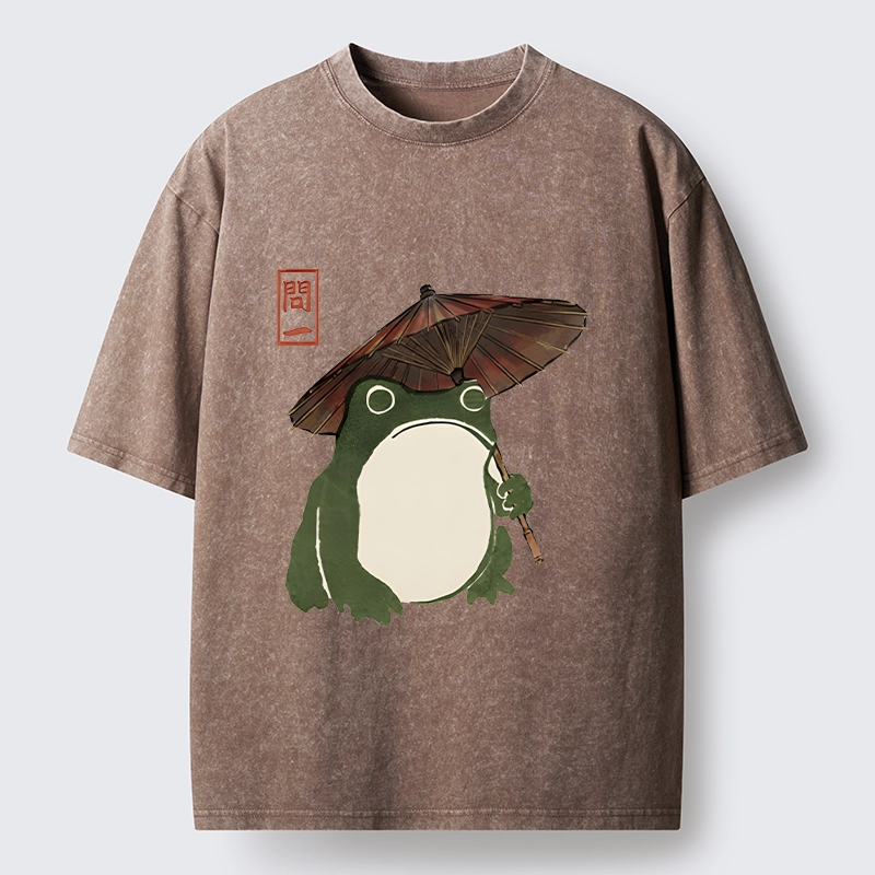 Tokyo‑Tiger Zen Frog Vibe Washed T‑Shirt