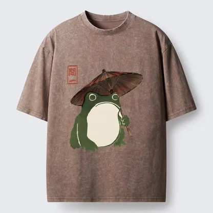 Tokyo‑Tiger Zen Frog Vibe Washed T‑Shirt