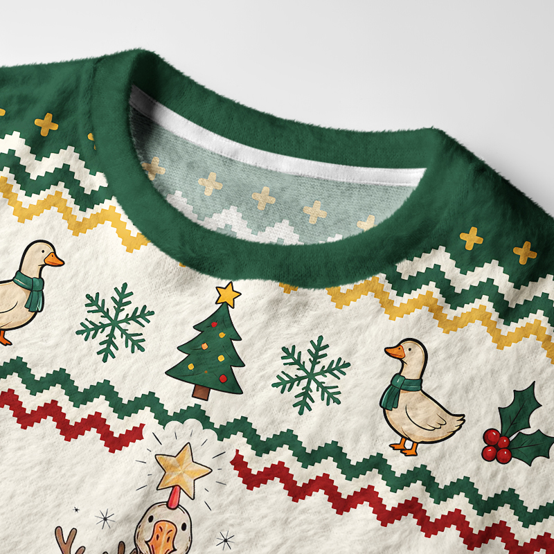 Tokyo-Tiger Christmas Geese Stack Fuzzy Christmas Ugly Sweatshirt