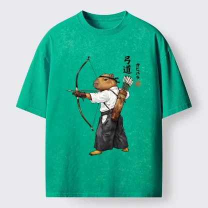 Tokyo-Tiger Capybara Kyudo Meme Washed T-Shirt