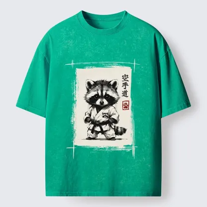 Tokyo‑Tiger Karate Raccoon Washed T‑Shirt