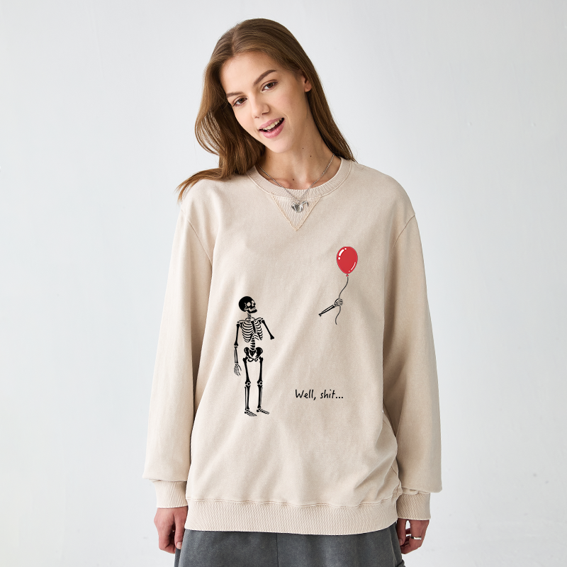 Tokyo-Tiger Skeleton Balloon Meme Washed Terry Sweatshirt
