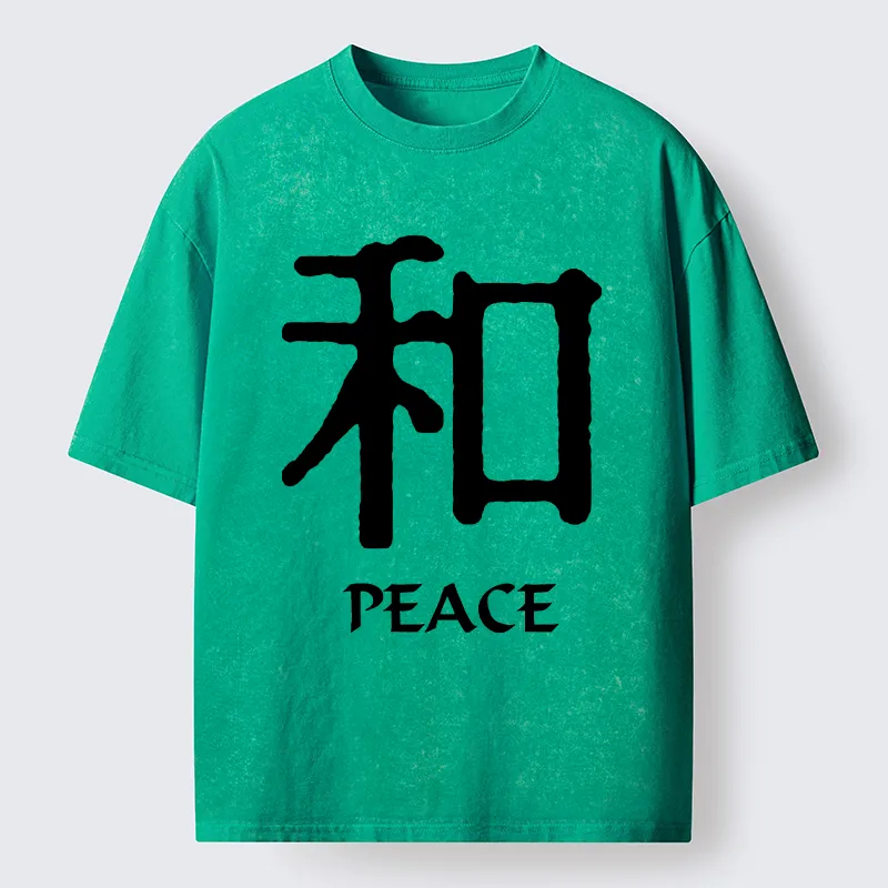 Tokyo-Tiger Kanji Peace Symbol Art Washed T-Shirt