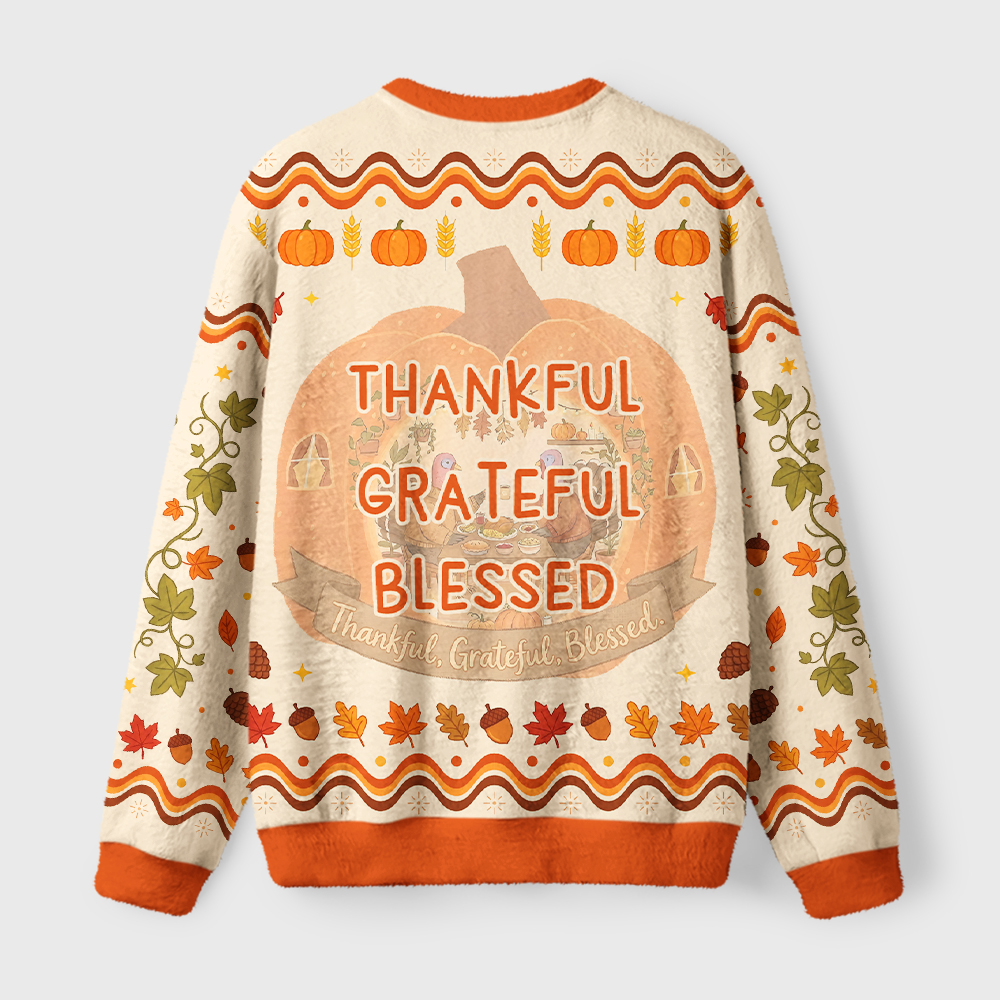 Tokyo-Tiger Pumpkin House Turkey Celebration Fuzzy Christmas Ugly Sweatshirt