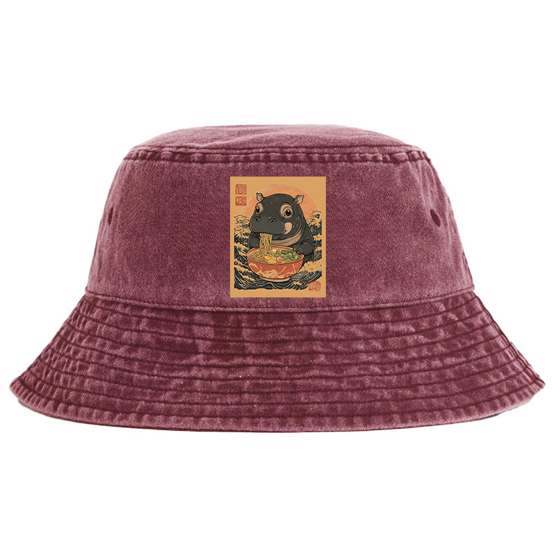 Tokyo-Tiger Moo Deng Eat Ramen Washed Bucket Hat