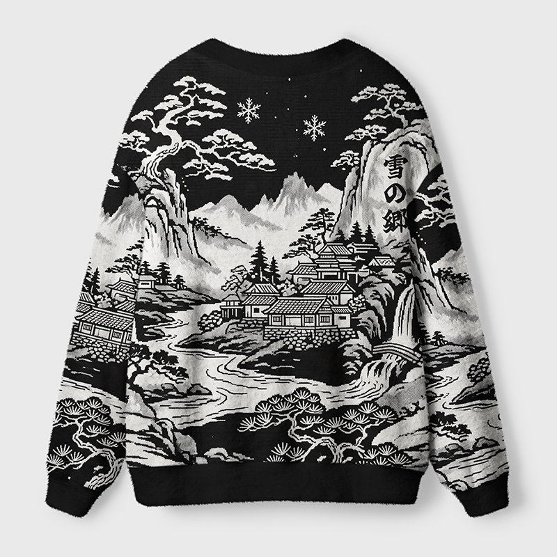 Tokyo-Tiger Land Of Falling Snow Ugly Cardigan Sweater