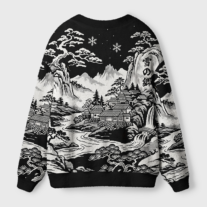 Tokyo-Tiger Land Of Falling Snow Ugly Cardigan Sweater