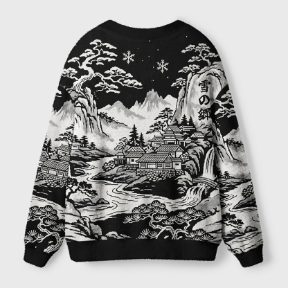 Tokyo-Tiger Land Of Falling Snow Ugly Cardigan Sweater