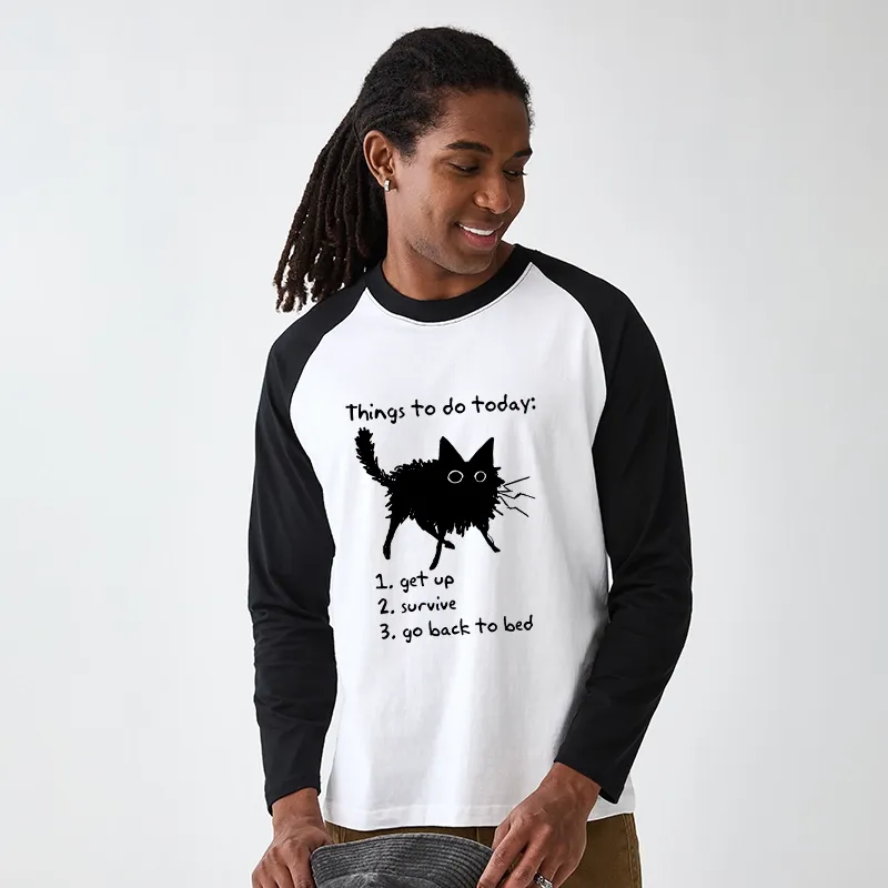Tokyo-Tiger Lazy Cat Survive Day Funny Meme Raglan Long Sleeve T-shirt
