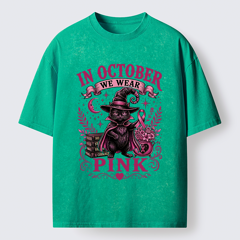 Tokyo-Tiger Witch Cat Breast Cancer Awareness Washed T-Shirt